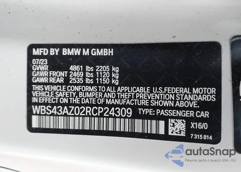 2024 BMW M4 Competition xDrive z USA, uszkodzony, nr VIN WBS43AZ02RCP24309